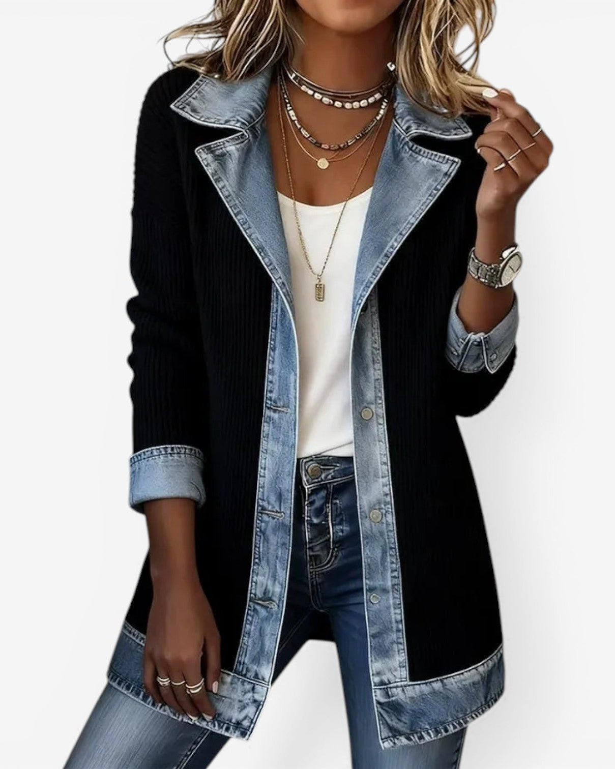 Emilia | Blazer aus Denim-Mix - Schwarz - - Margaret & Rose