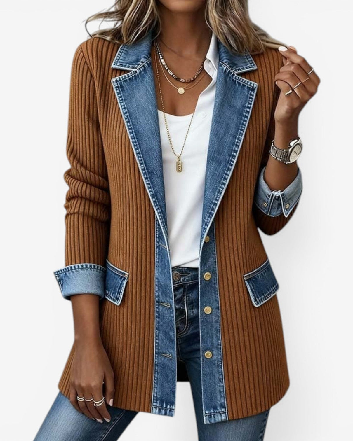 Emilia | Blazer aus Denim-Mix - Kakis - - Margaret & Rose