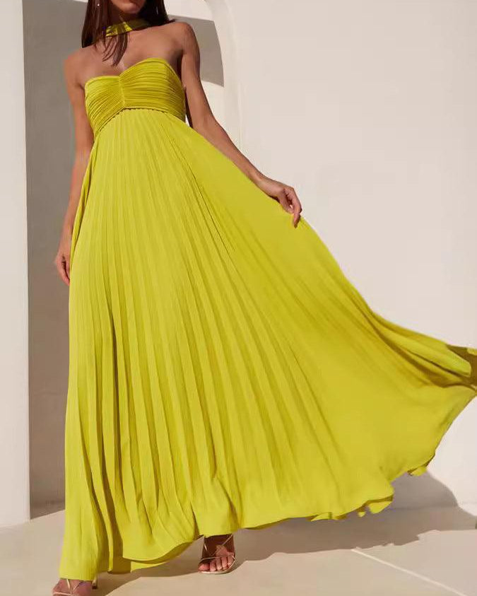 Simple Elegant Look Tube Dress with Pleats and Ribbon - L - Maxi Dress - Concept Fashionlab