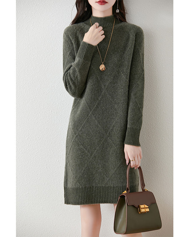 Damen Elegantes Winterkleid - Armeegrün - Damen > Kleider - Concept Fashionlab