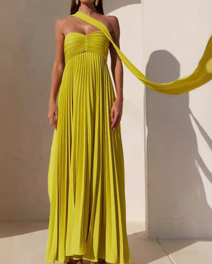 Simple Elegant Look Tube Dress with Pleats and Ribbon - XL - Maxi Dress - Concept Fashionlab