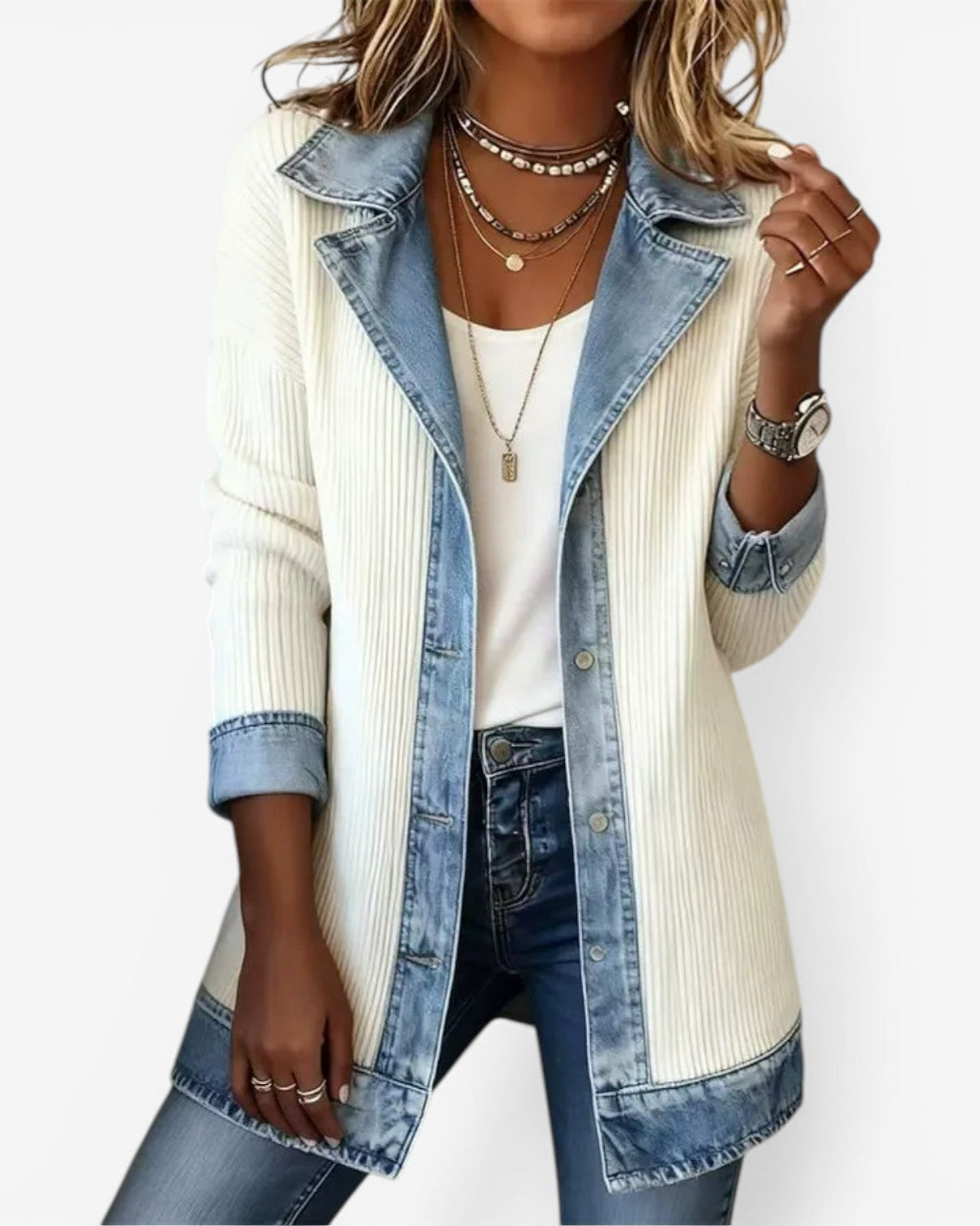 Emilia | Blazer aus Denim-Mix - Weiß - - Margaret & Rose