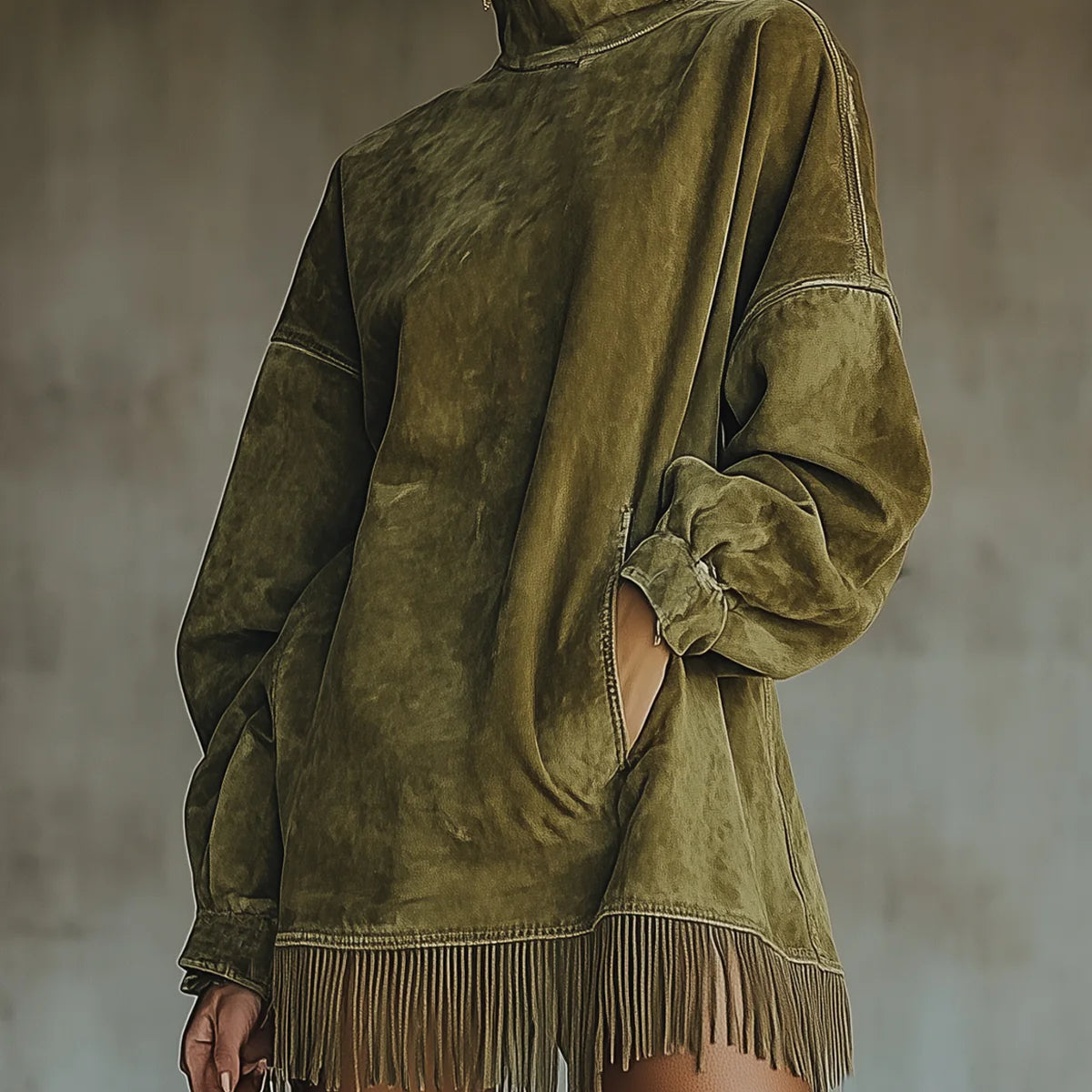 Damen Kuscheliges Wildleder-Fransen-Kleid – Luxuskomfort, müheloser - Grün - Damen > Kleider - Concept Fashionlab