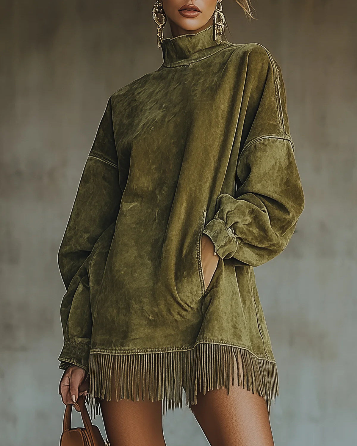 Damen Kuscheliges Wildleder-Fransen-Kleid – Luxuskomfort, müheloser - Grün - Damen > Kleider - Concept Fashionlab