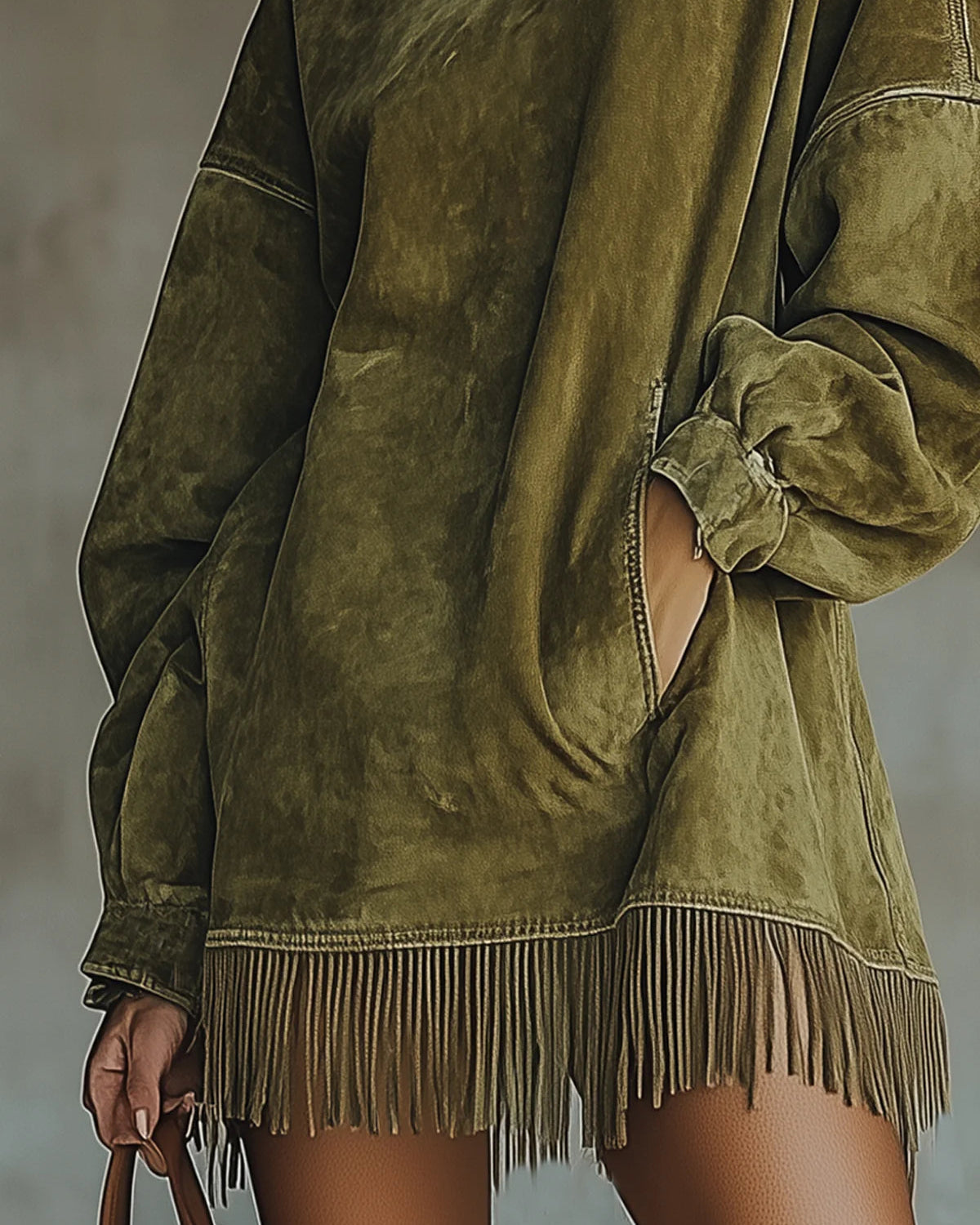 Damen Kuscheliges Wildleder-Fransen-Kleid – Luxuskomfort, müheloser - - Damen > Kleider - Concept Fashionlab