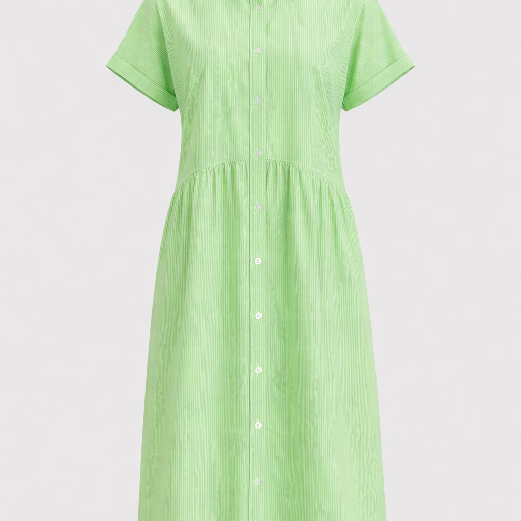 Gestreiftes Hemdblusenkleid für Damen mit Knopfleiste und kurzen Ärmeln