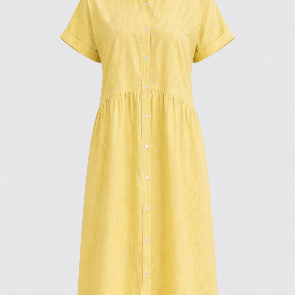 Gestreiftes Hemdblusenkleid für Damen mit Knopfleiste und kurzen Ärmeln