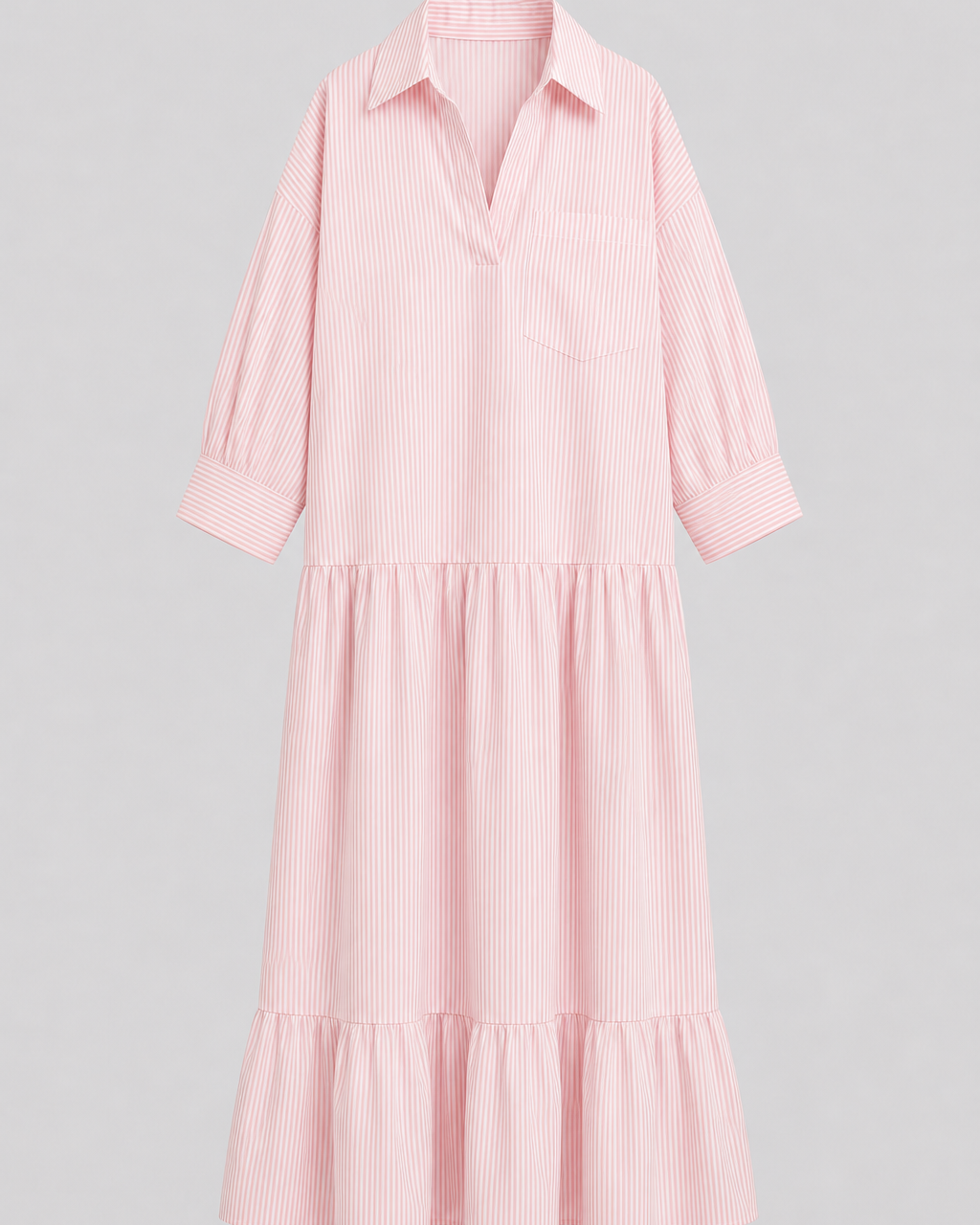 Blau gestreiftes lockeres Shirtkleid in Maxi-Länge - Rosa - Shirt - Concept Fashionlab