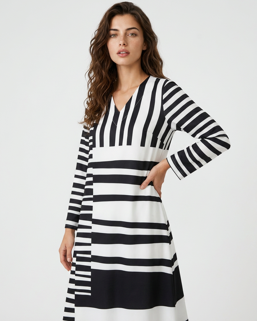 Raffiniertes geometrisches Kleid für einen modernen, eleganten Look Damen - - Dress - Concept Fashionlab
