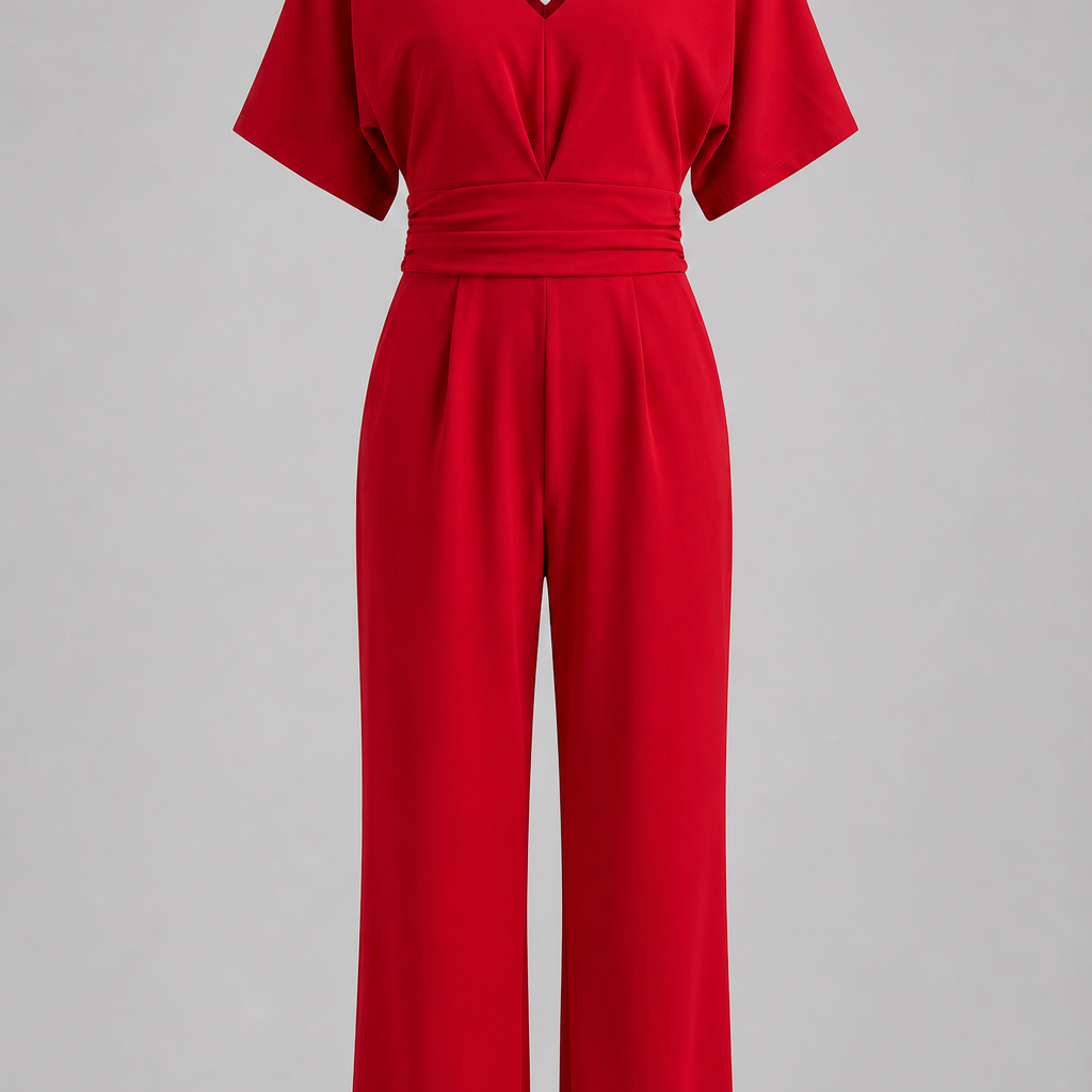 Lena - Eleganter V-Ausschnitt-Jumpsuit - Rot - Jumpsuit - Concept Fashionlab Boutique