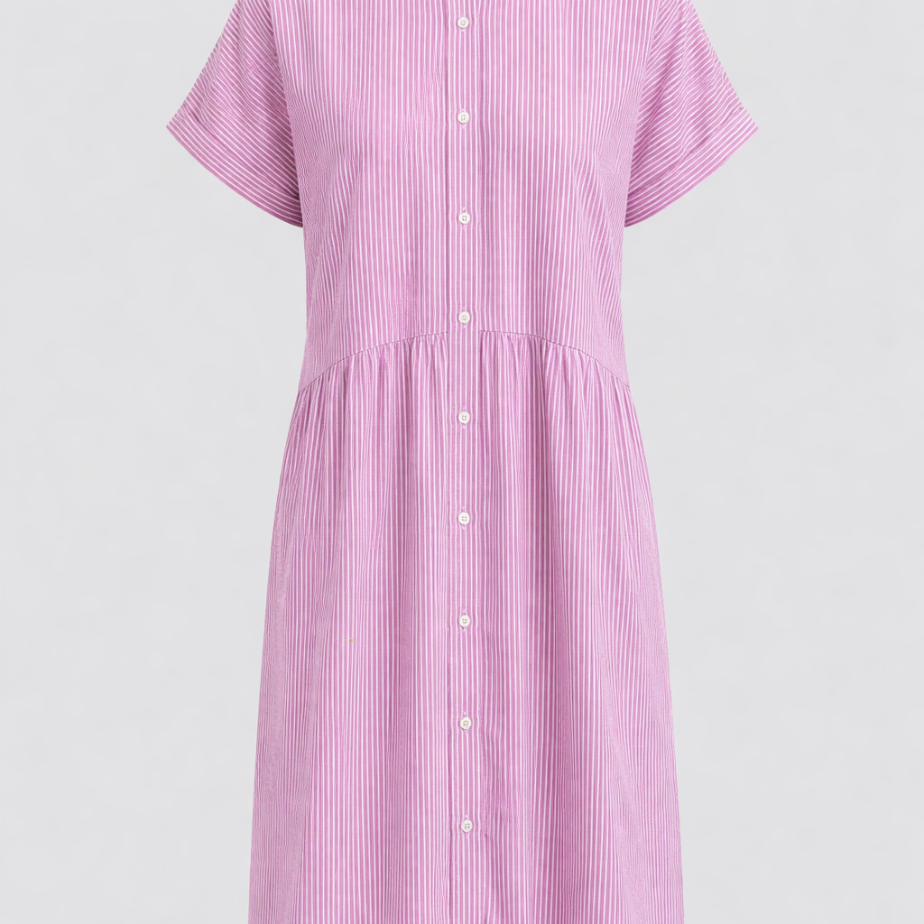 Gestreiftes Hemdblusenkleid für Damen mit Knopfleiste und kurzen Ärmeln