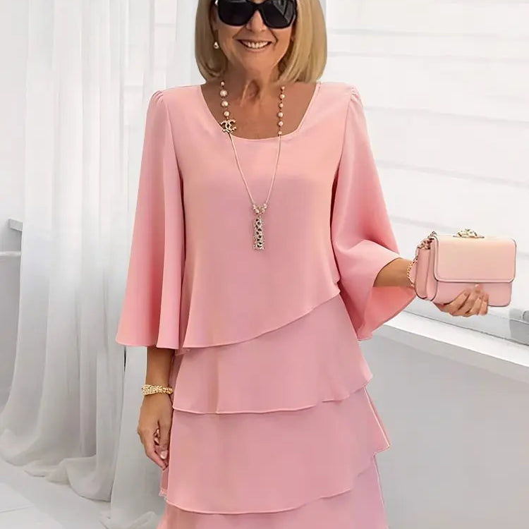 Catherine | Elegantes Komfort-Rüschenkleid - Rosa - - Cow Clothing