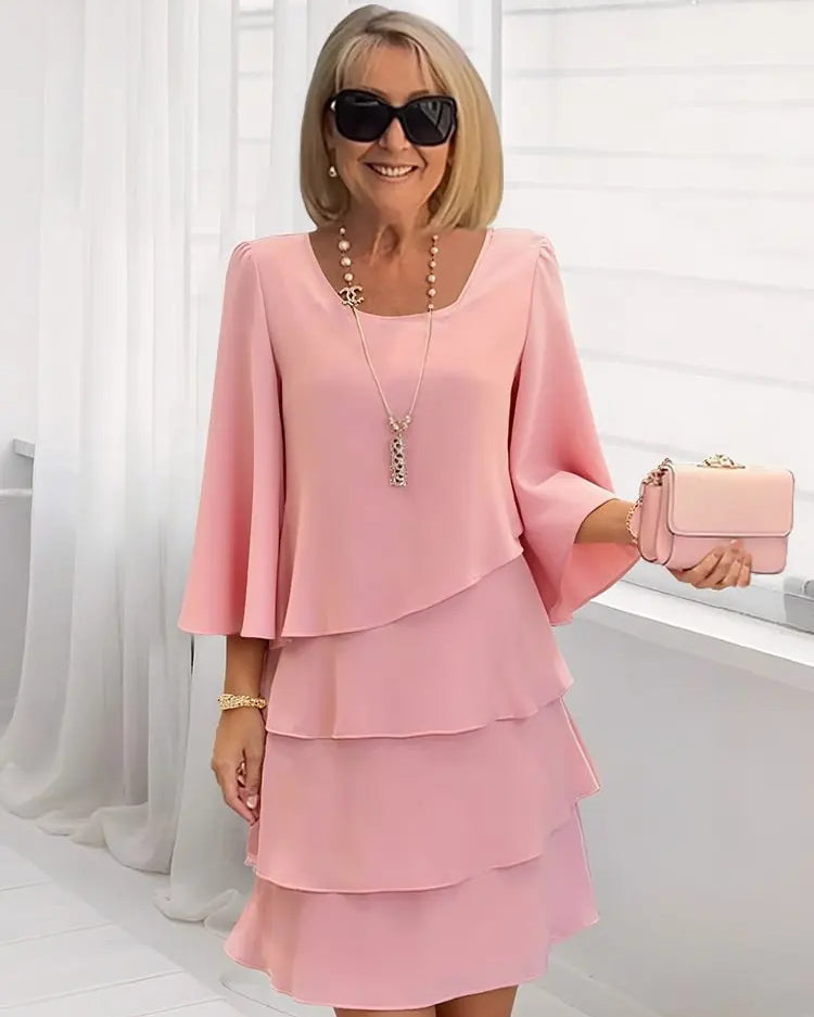 Catherine | Elegantes Komfort-Rüschenkleid - Rosa - - Cow Clothing