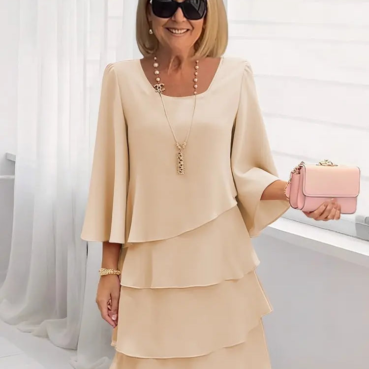 Catherine | Elegantes Komfort-Rüschenkleid - Khaki - - Cow Clothing