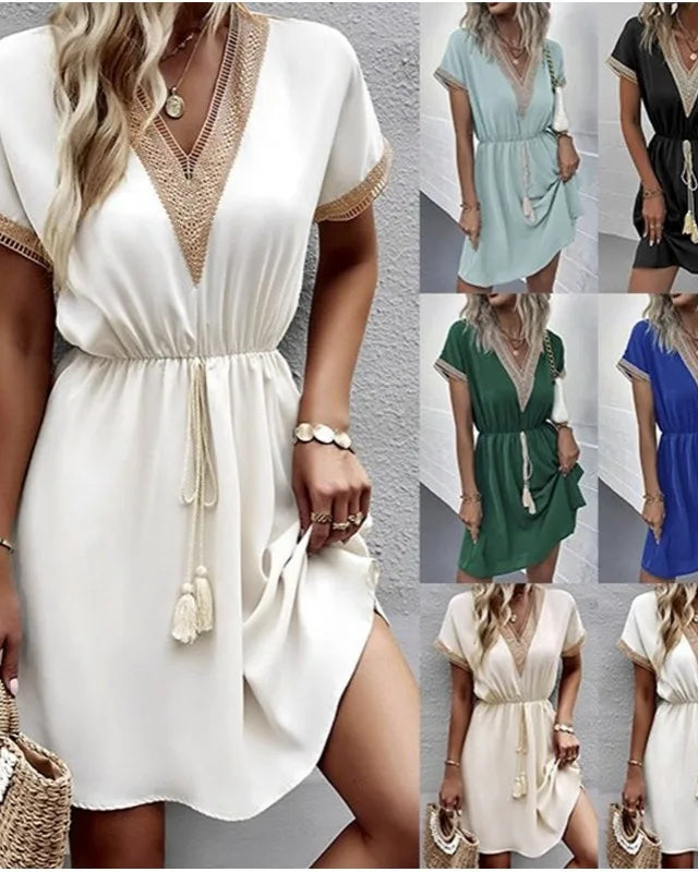 Josephine – Schickes Boho-Kleid mit V-Ausschnitt und schmeichelndem Taillenband - - - Cow Clothing