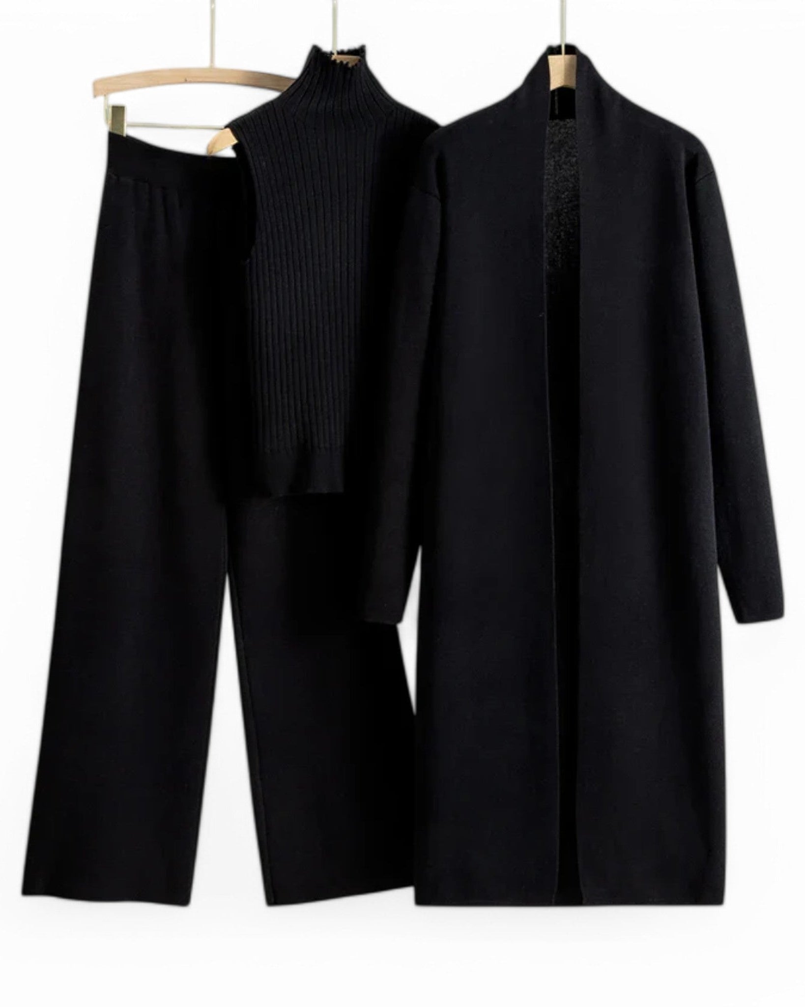 Ivy I Vintage Strickset 3-teilig - Schwarz Einheitsgröße - Loungewear Set - Concept Odense
