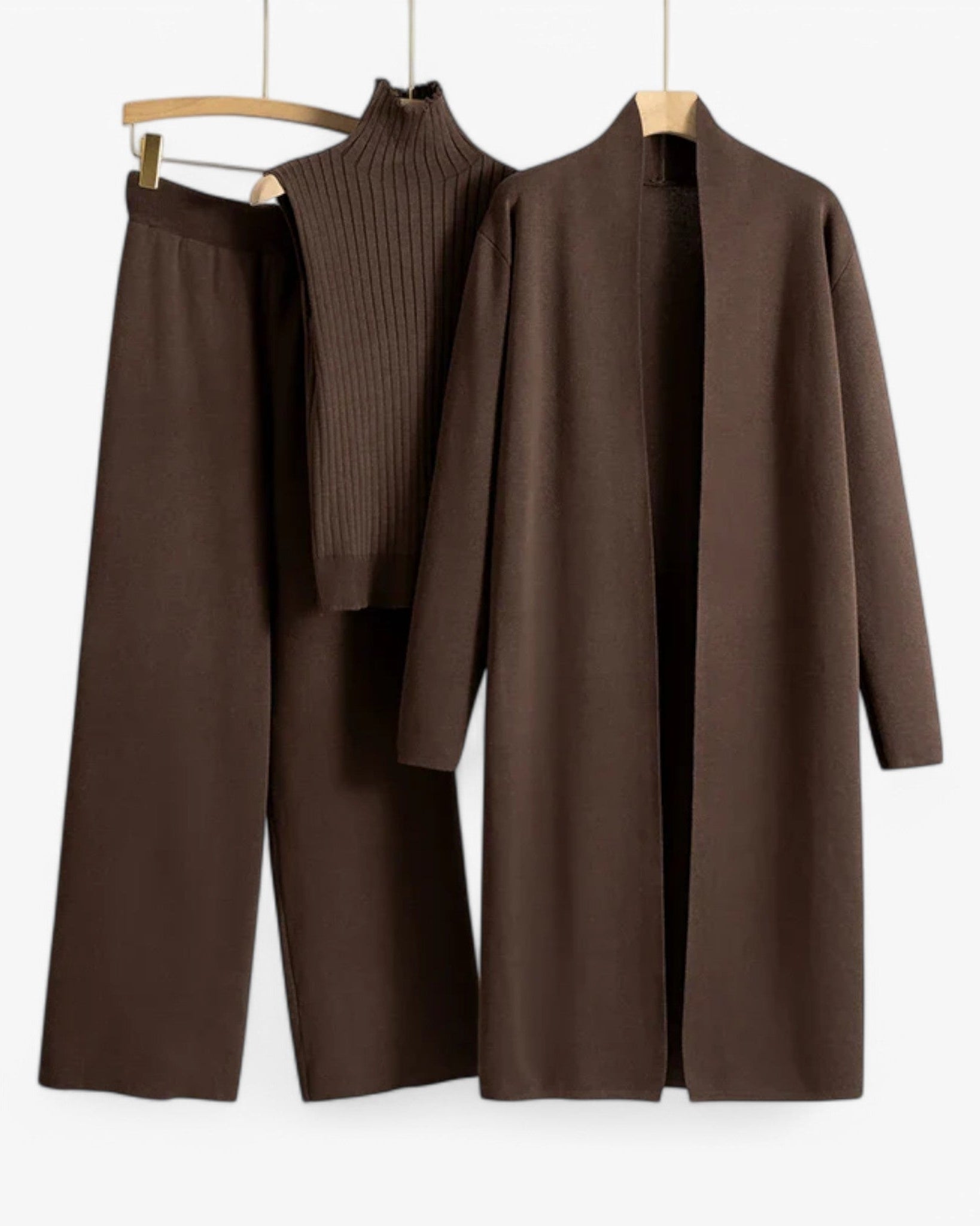 Ivy I Vintage Strickset 3-teilig - Kaffee Einheitsgröße - Loungewear Set - Concept Odense
