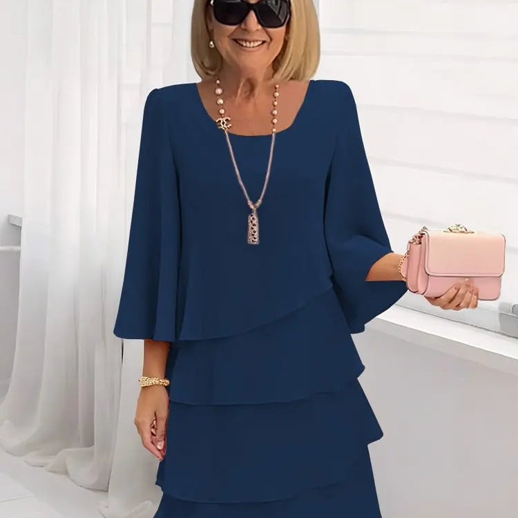 Catherine | Elegantes Komfort-Rüschenkleid - Marineblau - - Cow Clothing