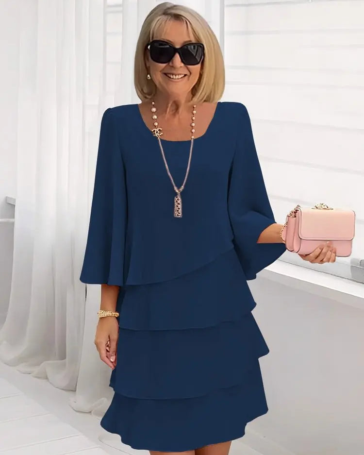 Catherine | Elegantes Komfort-Rüschenkleid - Marineblau - - Cow Clothing