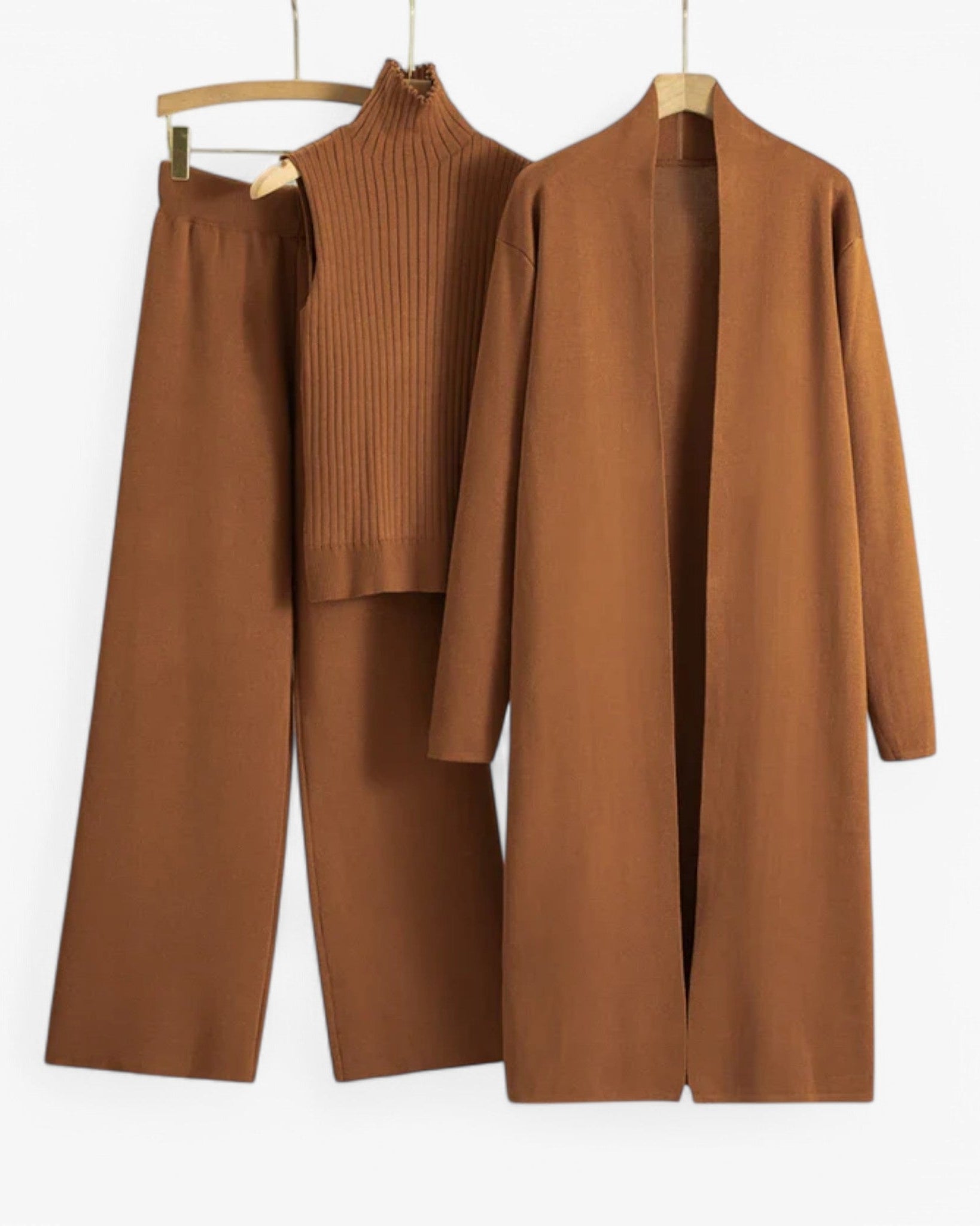 Ivy I Vintage Strickset 3-teilig - Dunkelbraun Einheitsgröße - Loungewear Set - Concept Odense