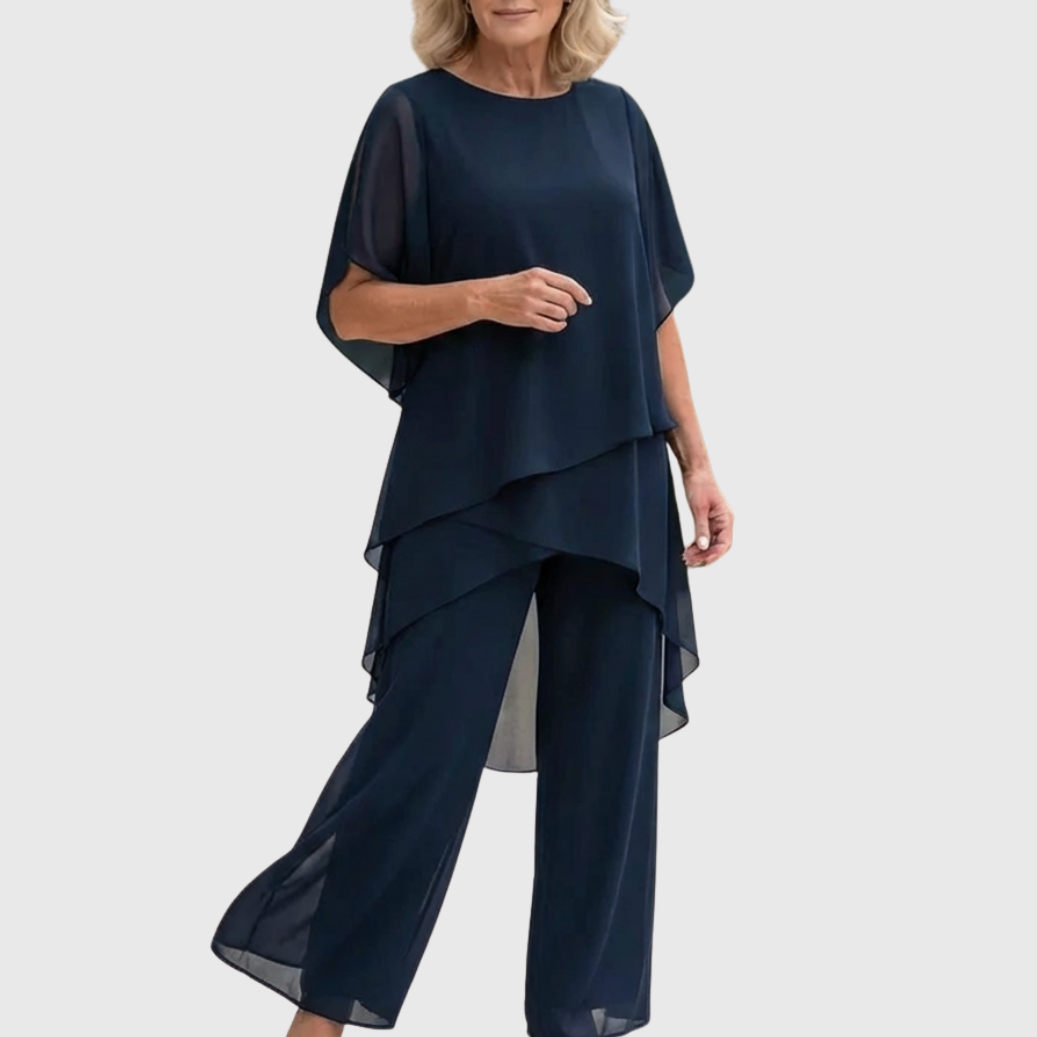 ELARA | Fließendes Palazzo-Set für eleganten Komfort und Stil - Blau - - Madison Boutique Savannah