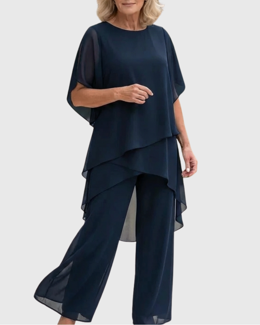 ELARA | Fließendes Palazzo-Set für eleganten Komfort und Stil - Blau - - Madison Boutique Savannah