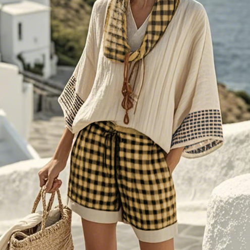 Isla | Gingham-Lounge-Set — Müheloser Küstenkomfort für das Leben im Freien - Gelb - Loungewear Set - Concept Fashionlab