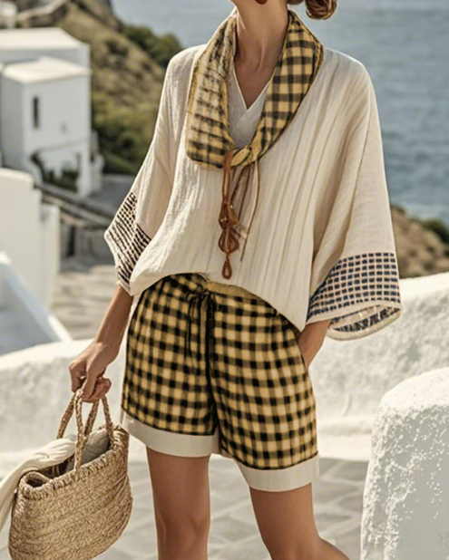 Isla | Gingham-Lounge-Set — Müheloser Küstenkomfort für das Leben im Freien - Gelb - Loungewear Set - Concept Fashionlab