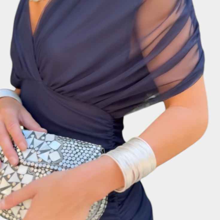 Damen Elegantes langes Blumenkleid mit V-Ausschnitt