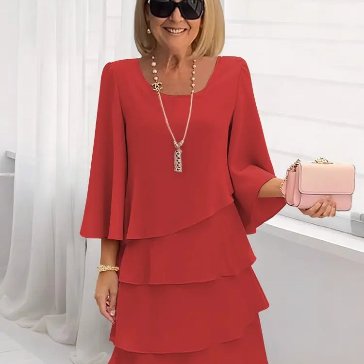 Catherine | Elegantes Komfort-Rüschenkleid - Rot - - Cow Clothing