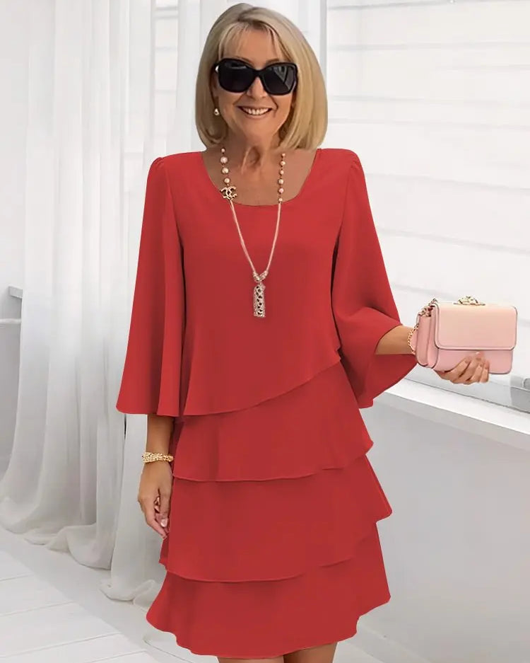 Catherine | Elegantes Komfort-Rüschenkleid - Rot - - Cow Clothing