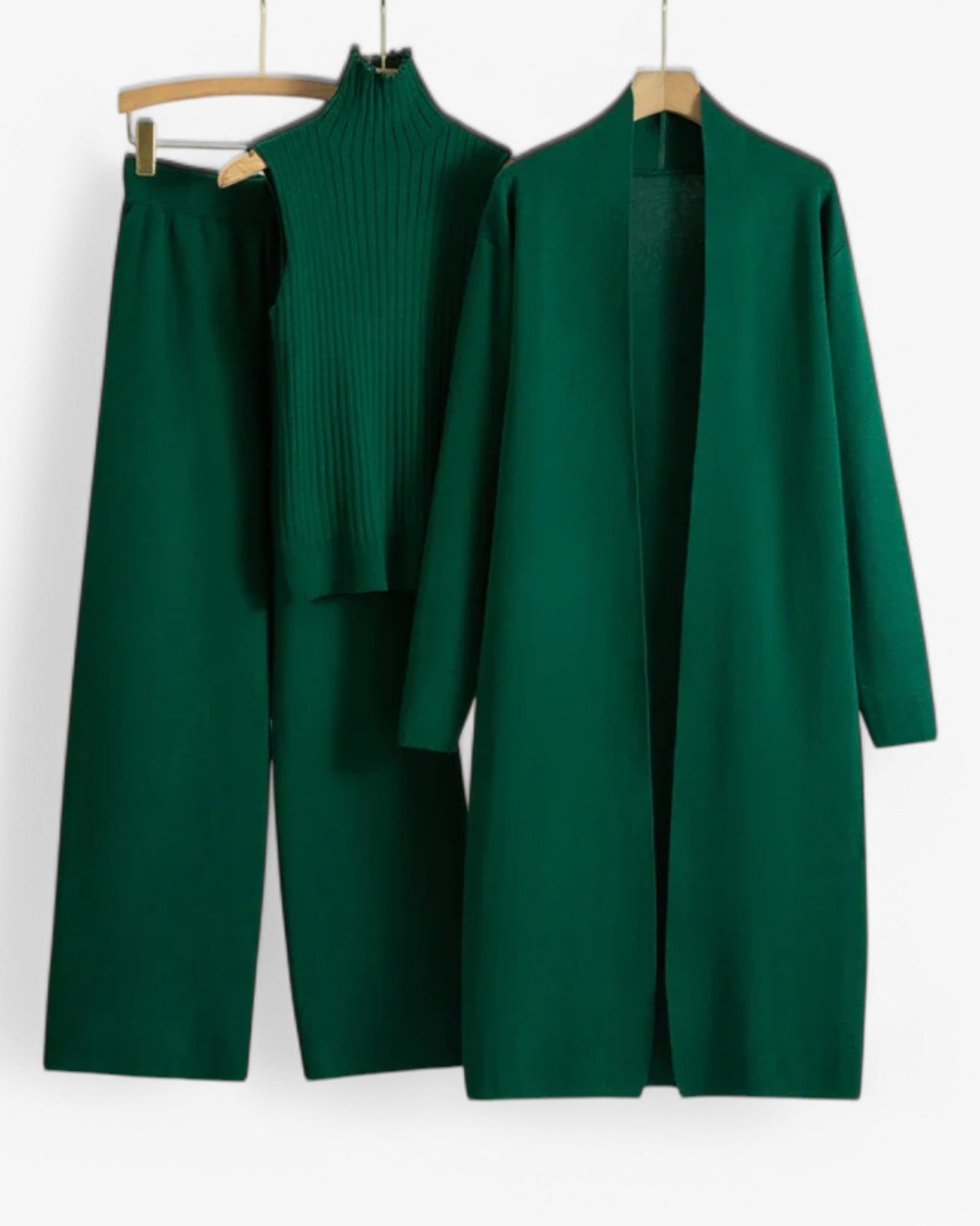 Ivy I Vintage Strickset 3-teilig - Dunkelgrün Einheitsgröße - Loungewear Set - Concept Odense