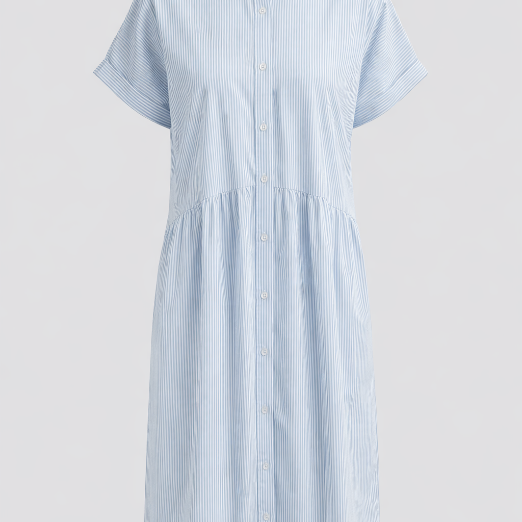 Gestreiftes Hemdblusenkleid für Damen mit Knopfleiste und kurzen Ärmeln