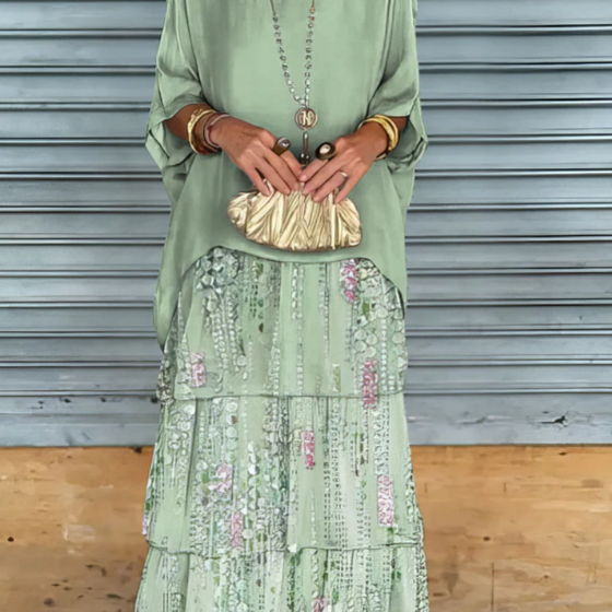 Luxuriöses, fließendes Maxikleid - Weißliches Grün - Maxi Dress - Concept Fashionlab