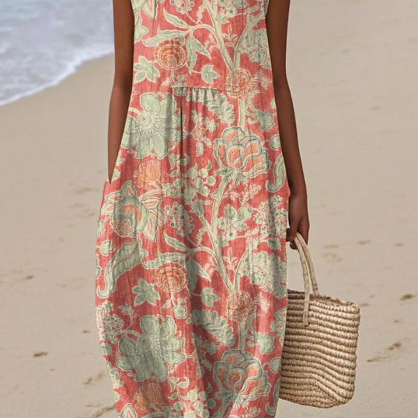 Cara | Bequemes Midikleid - Beige - - Cow Clothing