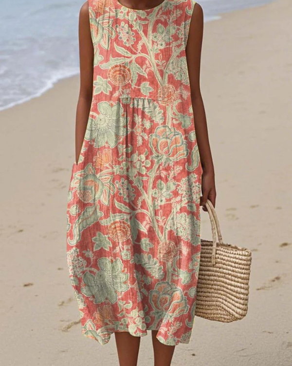 Cara | Bequemes Midikleid - Beige - - Cow Clothing
