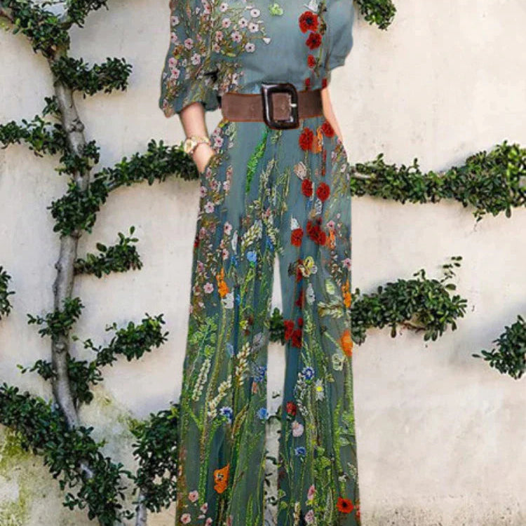 Nova - künstlerischer Jumpsuit - Wiesenblüten-Grün - Jumpsuit - Concept Fashionlab Boutique