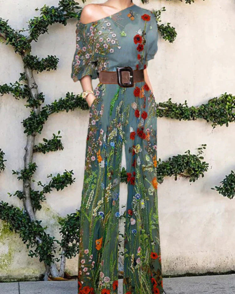 Nova - künstlerischer Jumpsuit - Wiesenblüten-Grün - Jumpsuit - Concept Fashionlab Boutique
