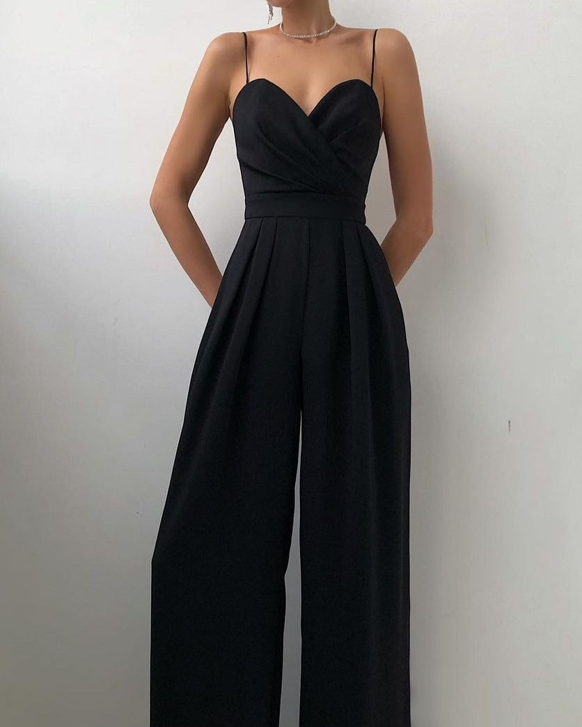 Livia - Spaghettiträger-Jumpsuit mit weitem Bein - Schwarz - Jumpsuit - Concept Fashionlab Boutique