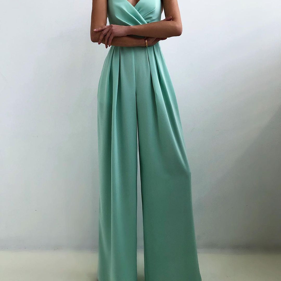 Livia - Spaghettiträger-Jumpsuit mit weitem Bein - Türkis - Jumpsuit - Concept Fashionlab Boutique