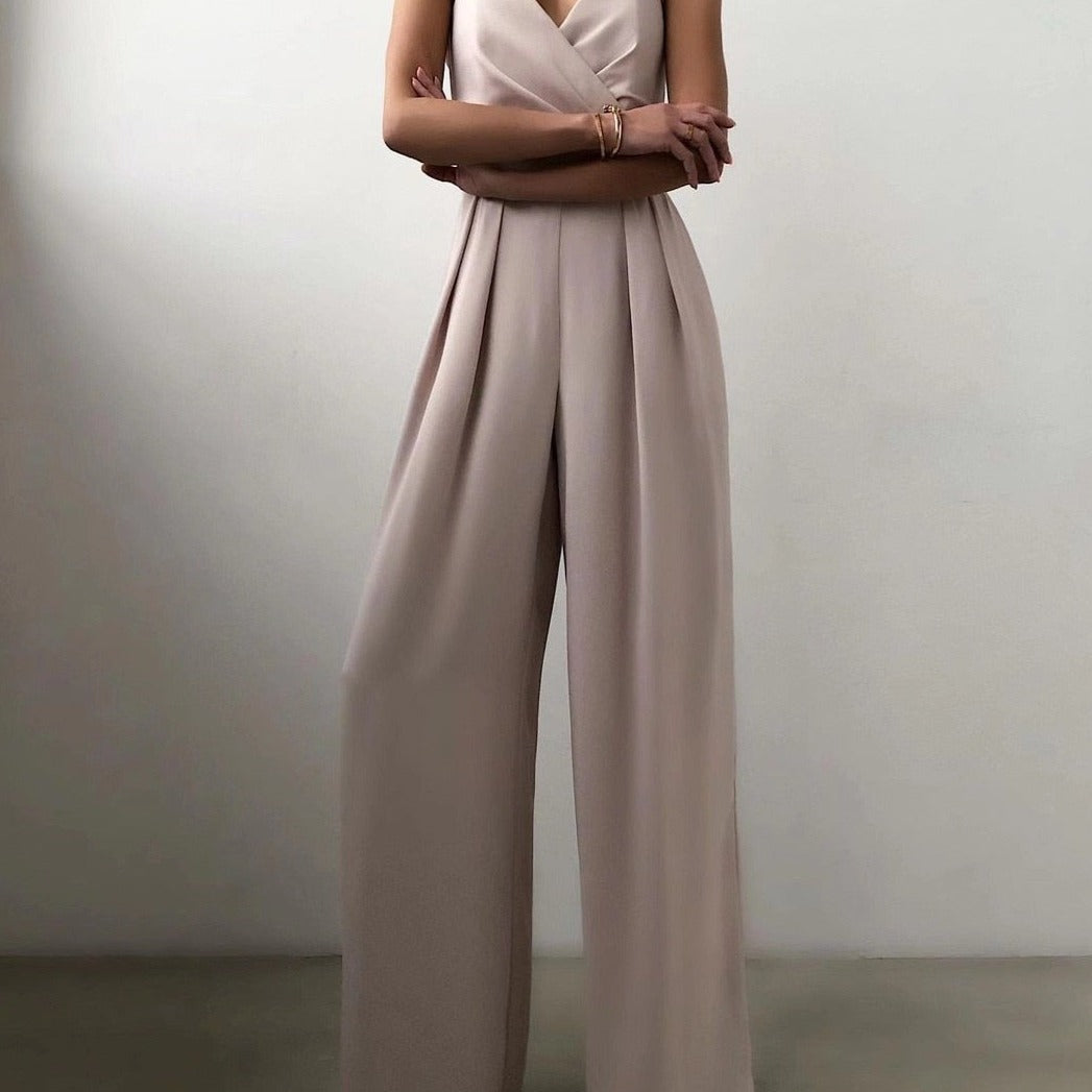 Livia - Spaghettiträger-Jumpsuit mit weitem Bein - Aprikose - Jumpsuit - Concept Fashionlab Boutique