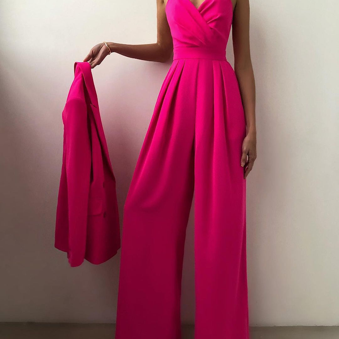 Livia - Spaghettiträger-Jumpsuit mit weitem Bein - Pinkrot - Jumpsuit - Concept Fashionlab Boutique