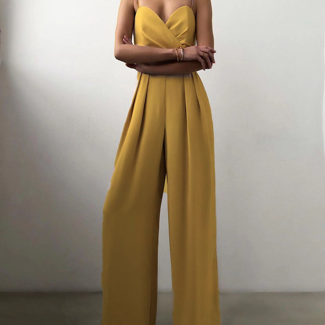 Livia - Spaghettiträger-Jumpsuit mit weitem Bein - Gelb - Jumpsuit - Concept Fashionlab Boutique