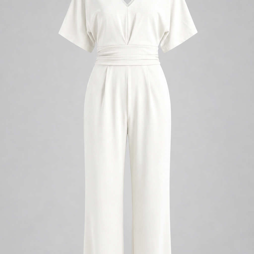 Lena - Eleganter V-Ausschnitt-Jumpsuit - Weiß - Jumpsuit - Concept Fashionlab Boutique
