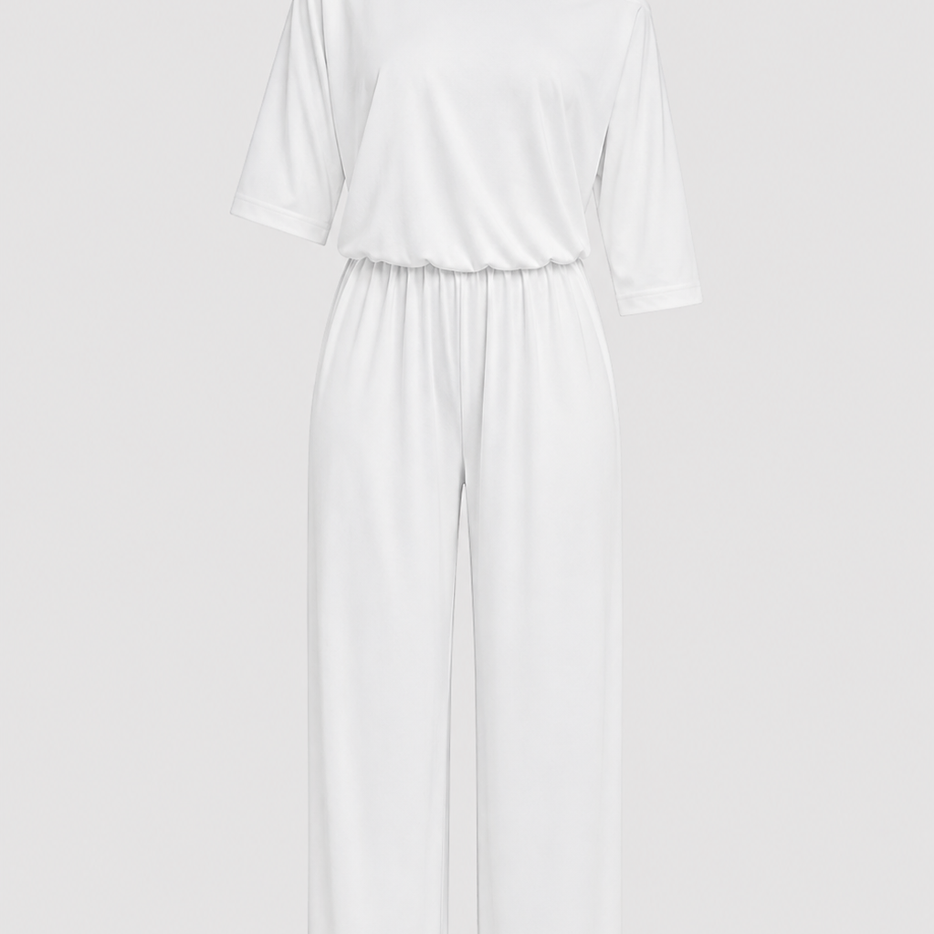 Lydia | Damen-Chic Frühlings-Jumpsuit mit einer einseitigen Schulter - Weiß - Jumpsuit - Concept Fashionlab