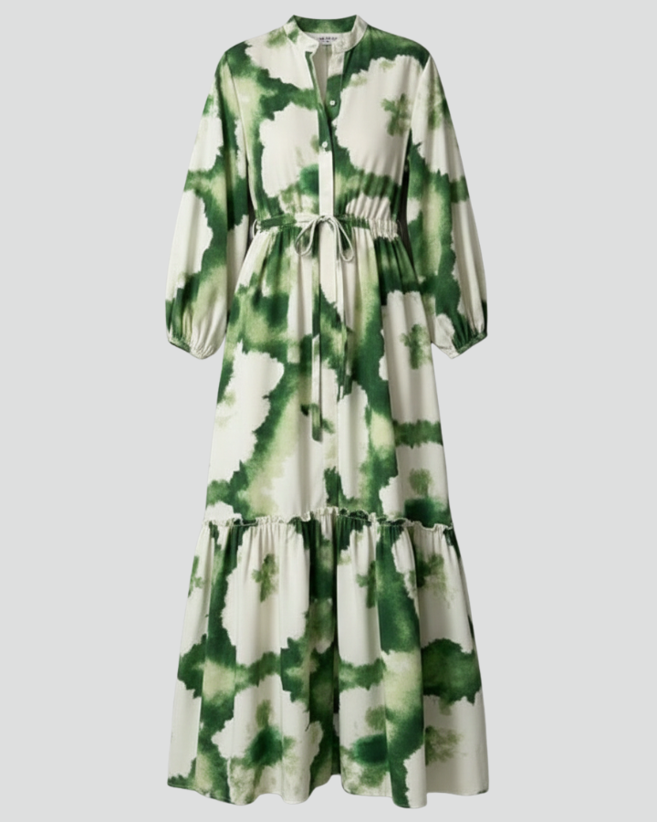 Lucy | Damen-Langarm-Maxikleid mit V-Ausschnitt und Druck - - Maxi Dress - Concept Fashionlab