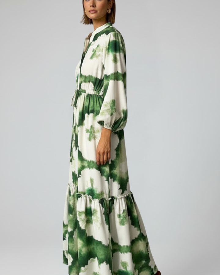 Lucy | Damen-Langarm-Maxikleid mit V-Ausschnitt und Druck - - Maxi Dress - Concept Fashionlab