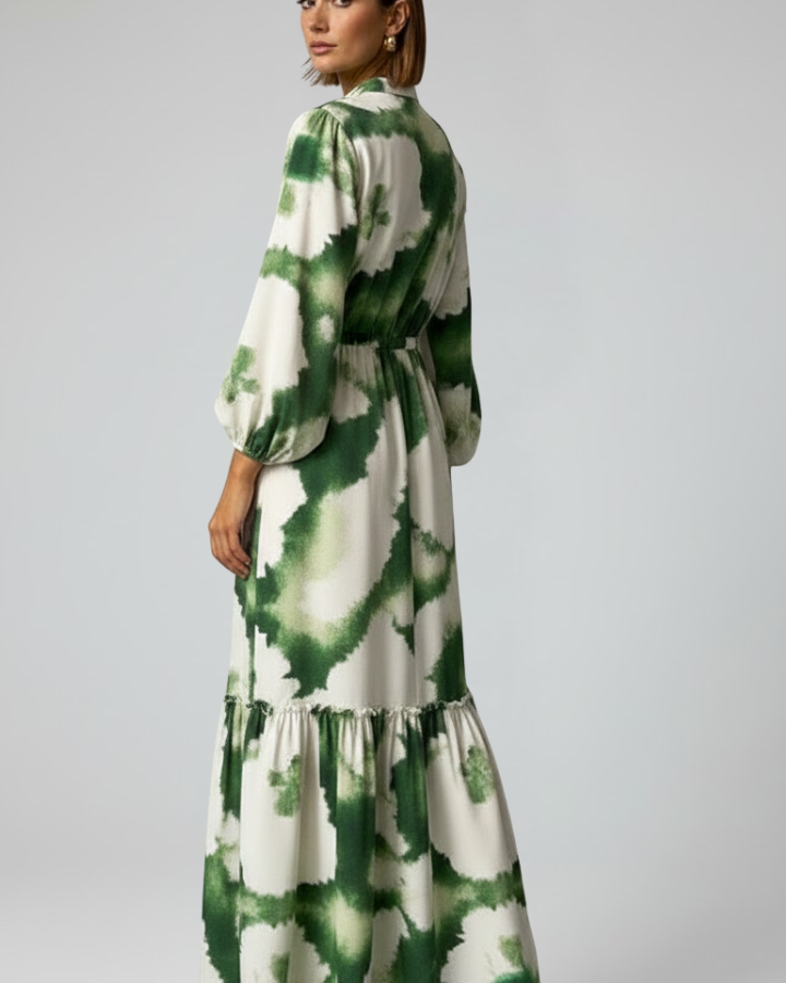 Lucy | Damen-Langarm-Maxikleid mit V-Ausschnitt und Druck - - Maxi Dress - Concept Fashionlab