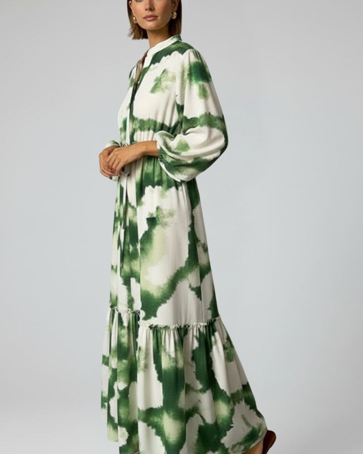 Lucy | Damen-Langarm-Maxikleid mit V-Ausschnitt und Druck - - Maxi Dress - Concept Fashionlab