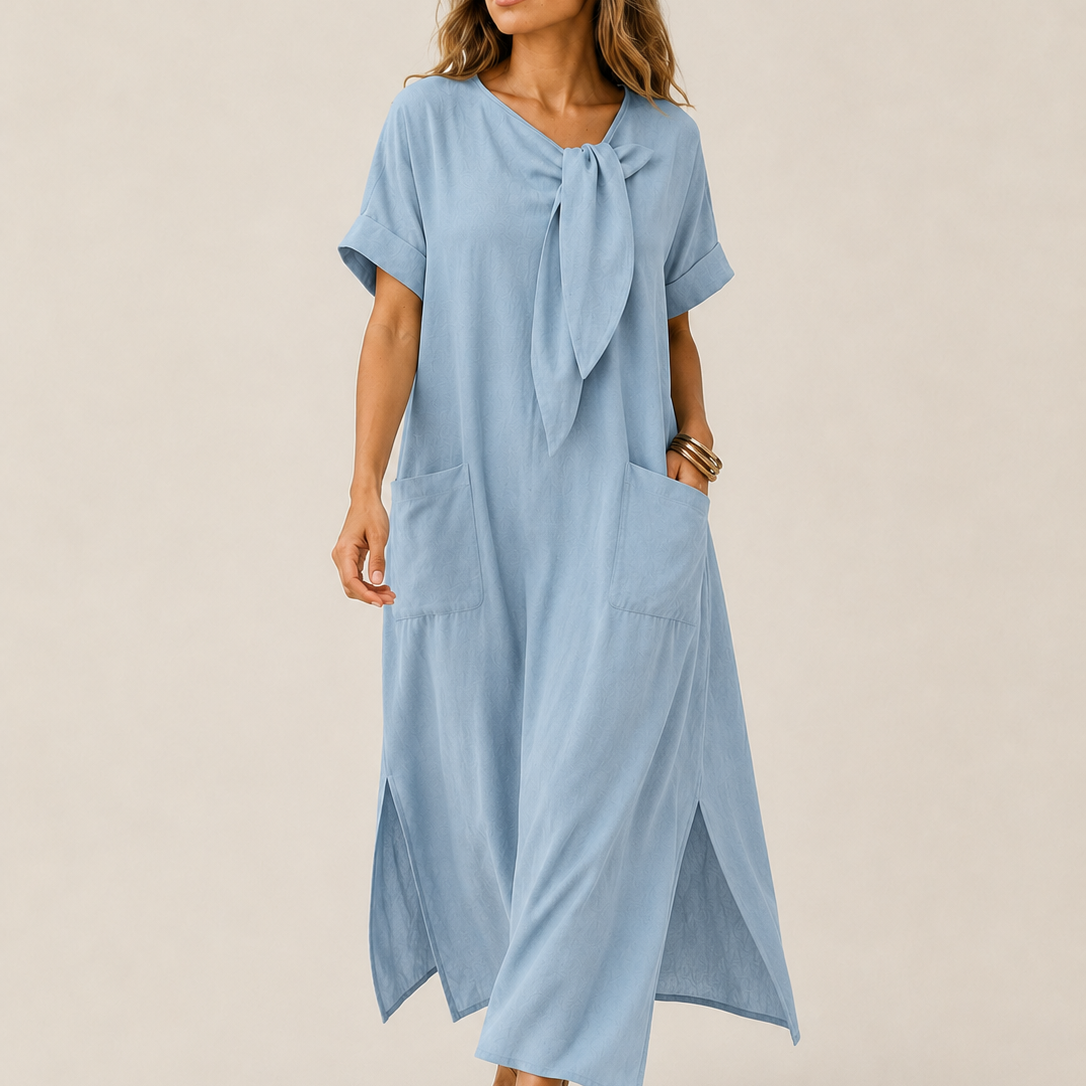 Damen Bow-Tie Maxi-Kleid für mühelosen Strandglamour
